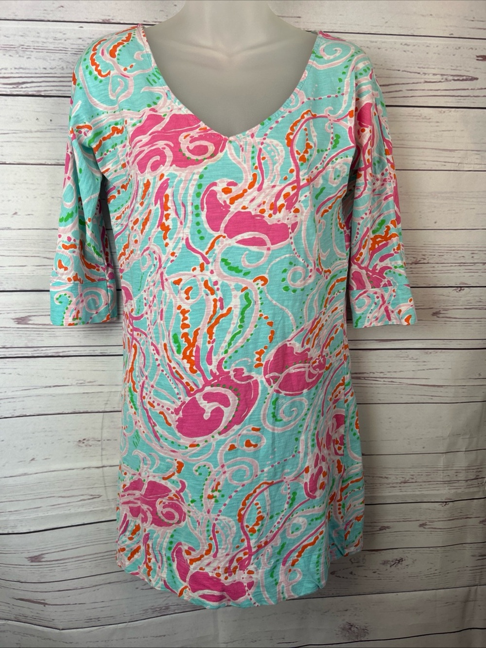 Lilly Pulitzer swim cover Dress Jellies Be Jammin Size XS Soft Cotton Teal Pink